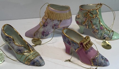 Lena Liu Victorian Shoe Chintz design Porcelain Ornaments Set Of 4 - Picture 2 of 23