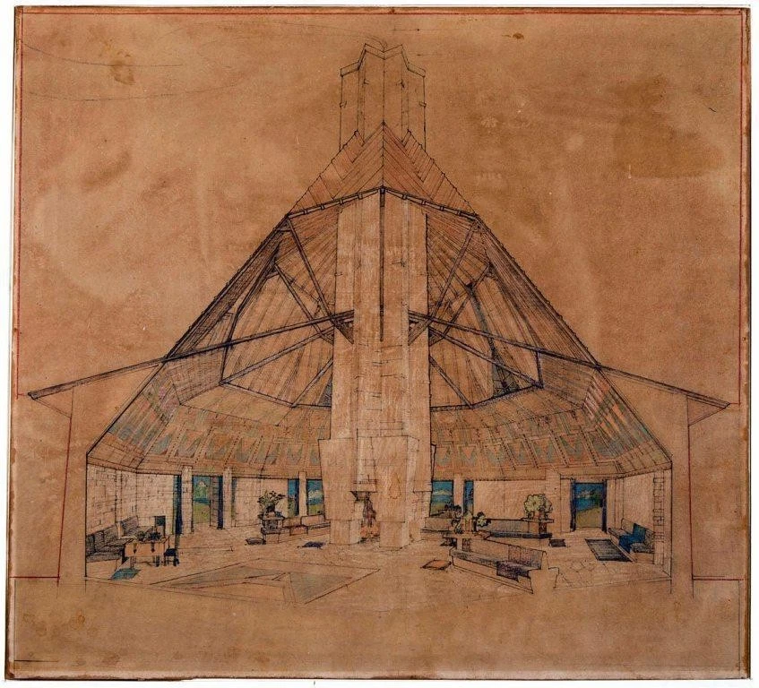 Nakoma Interior Architectural Drawing by Frank Lloyd Wright – 1923 Design Print - Image 2 of 2