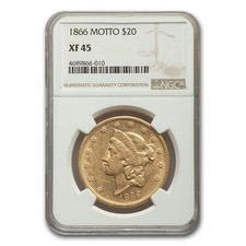 1866 $20 Liberty Gold Double Eagle XF-45 NGC (w/Motto)