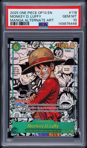 2025 ONE PIECE MANGA ALT ART OP13-118 CARRYING ON HIS WILL MONKEY D LUFFY PSA 10