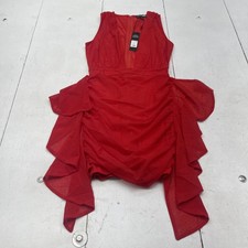 Fashion Nova Dress Womens Small Red Taste Of Her Mini Ruched Ruffle Sexy