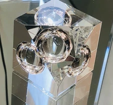 Steuben Glass Floating Spheres Prism Geometric Crystal Cube Signed Paperweight