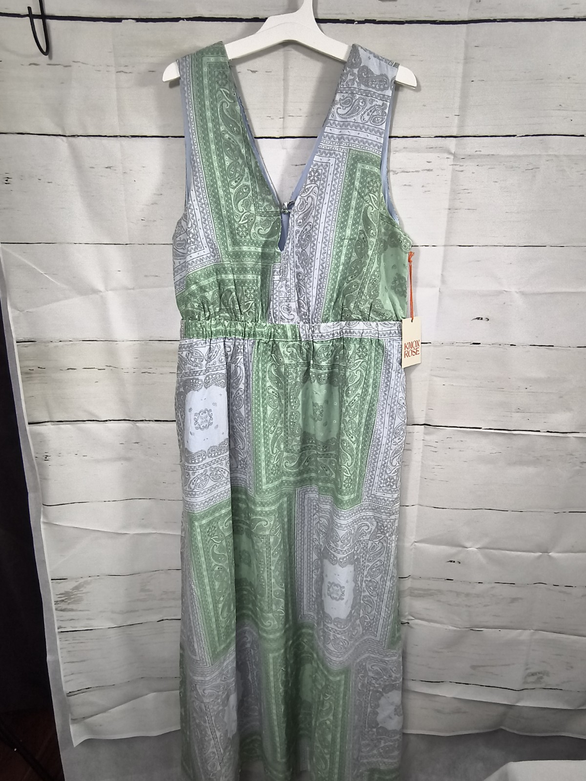 Universal Thread Tie-Front Maxi Dress Green Blue Paisley Sz M Vacation Resort