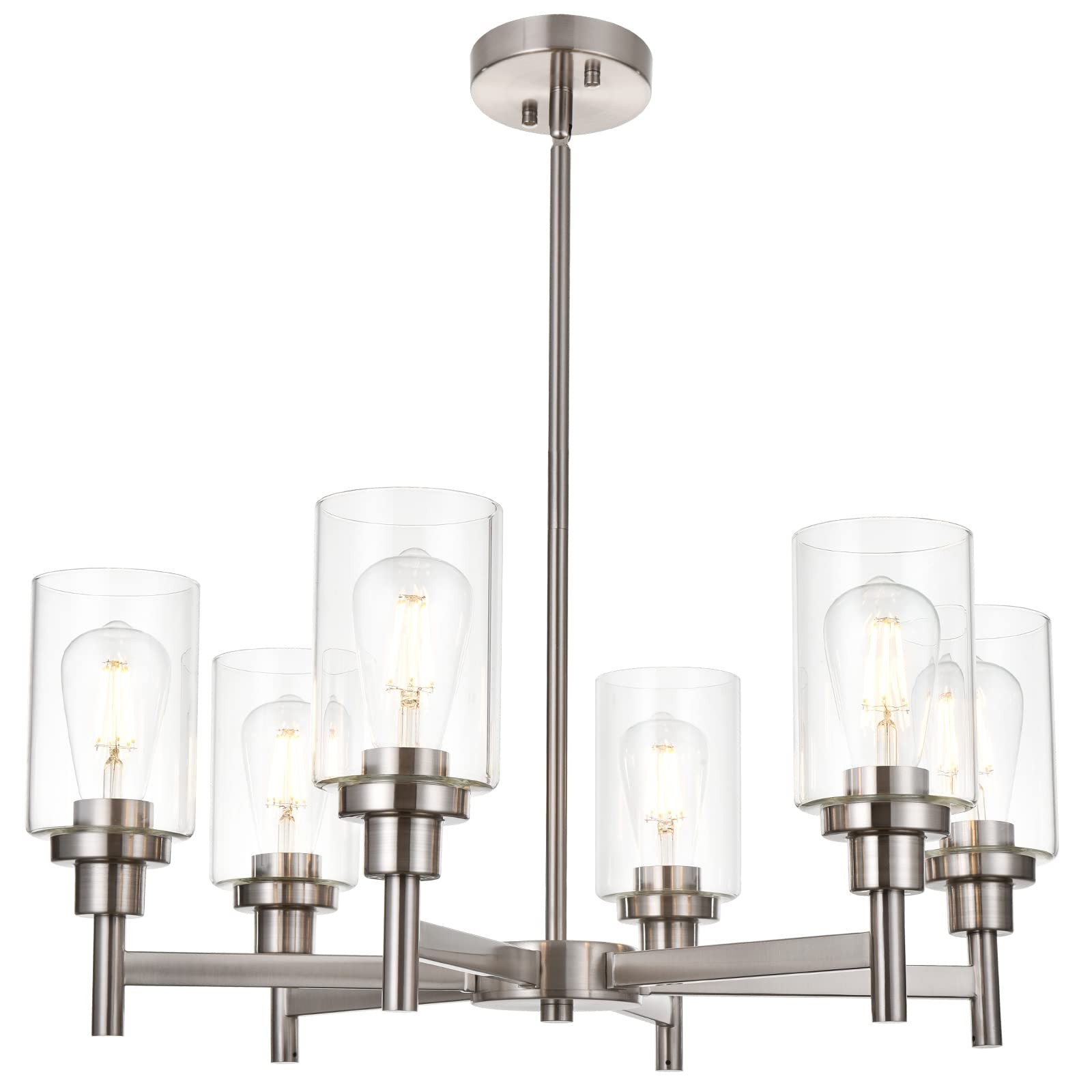 6-Light Brushed Nickel Modern Cylinder Chandelier Contemporary Pendant Lighting