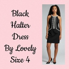 Black & White Halter Style Little Black Special Occasion Dress by Lovely Size 4