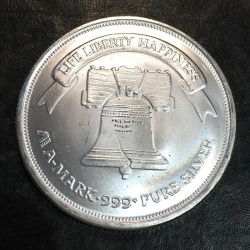 1oz Silver Bullion FROSTY A-MARK BELL & EAGLE style WE COMBINE SHIP #R844