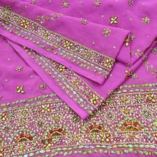 Vintage Heavy Bridal Pink Dupatta Pure Georgette Silk Hand Embroidered Veil Zari