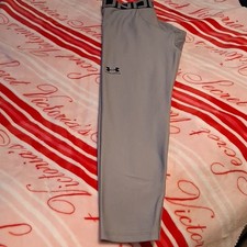 Under Armour HeatGear Boys YLG Gray/Black Compression Fitted Training Leggings