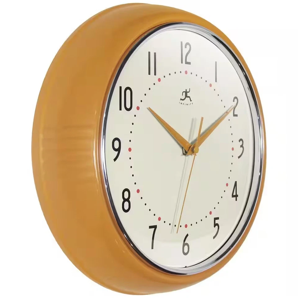 Infinity Instruments Wall Clock 12 in. Retro Round Yellow Saffron Aluminum Frame - Image 2 of 4