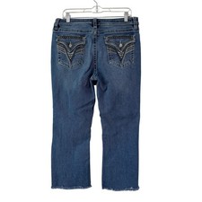 Vigoss Heritage Fit Crop Boot Jeans 14 Mid Rise Embroidered Flap Pocket Raw Hem