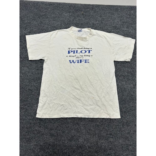 AmeriTees T-Shirt Mens Large White Pilot Wife Graphic Novelty USA Made Cotton - Picture 1 of 6