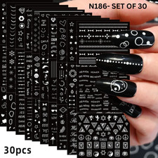 3D Nail Stickers Set of 30 &ndash; Gold, Silver, Black & White Nail Art Decals