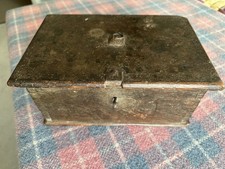 C17th Antique Oak Spice Box – Geometric Chip Carving – Original Ironwork c.1690