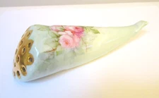 Antique Porcelain Hatpin Wall Holder Pink Roses