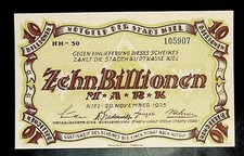 1923 Germany KIEL 10 Trillion / 10.000.000.000.000 Mark Banknote unc
