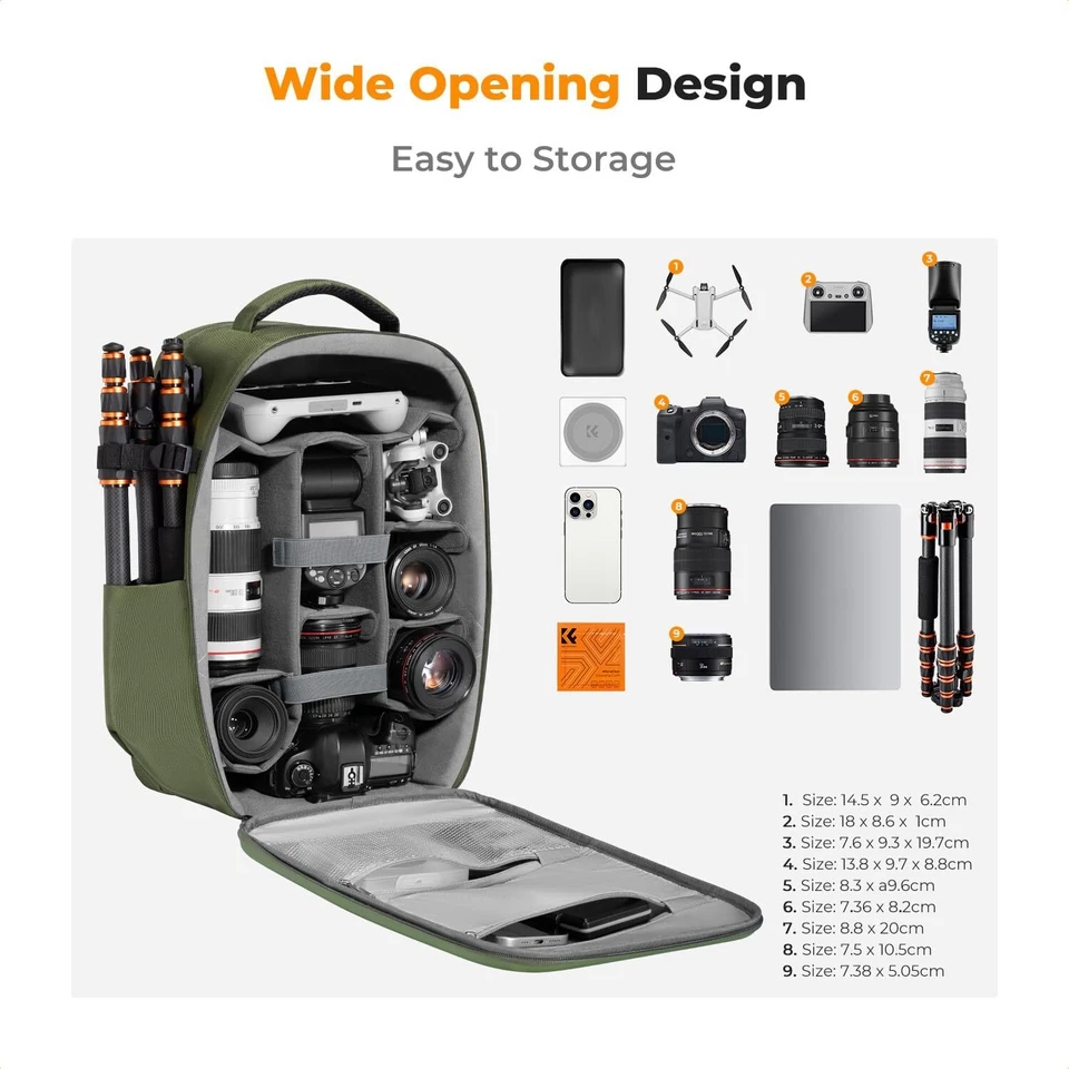 K&F Concept Extra Large Camera Backpack Hardshell DSLR Bag for Nikon Sony Green - Image 2 of 4