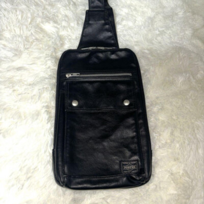 PORTER Leather Double-zip Body Bag / One Shoulder Bag / BLK PORTER Leather Double-zip Body Bag / One Shoulder Bag / BLK
