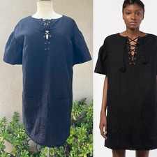 Ulla Johnson Black Dress Marcelle Pocket Lace Up Sz 6