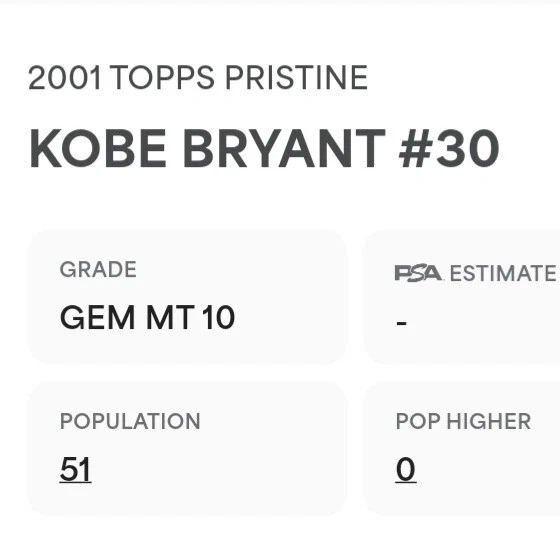Kobe Bryant - 2001 Topps Pristine - PSA 10 (Gem Mint) - Low POP (POP 51)  LAKERS - Image 3 of 3