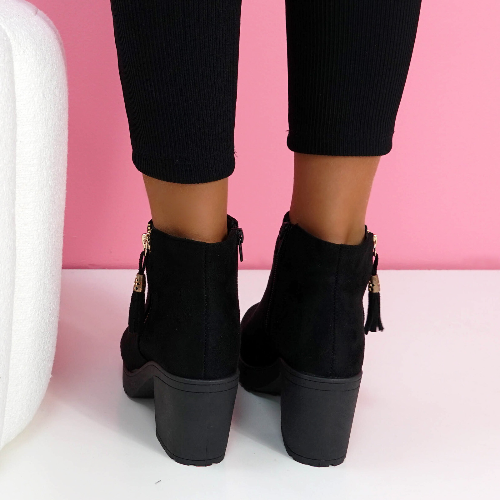 WOMENS BLACK ANKLE BOOTS LADIES CHUNKY BLOCK HEELS SIDE ZIP WOMEN BOOTS