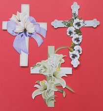 3D UPick Cross Flowers Lillies Religious Sympathy Card Embellishment 3564