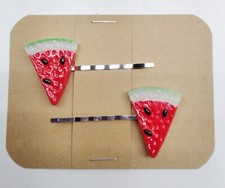 WATERMELON SLICE Fruit - Handmade Bobby PIn Hair clips - Set of 2