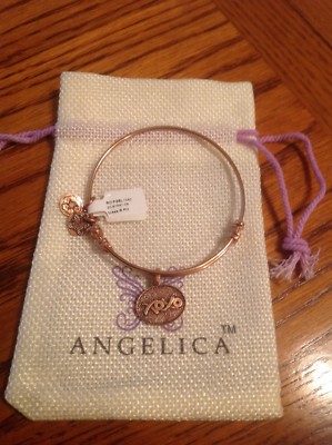 Angelica ''Rose Gold Tone'' Hugs & Kisses Pink Finish Brass Expandable Bangle NWT