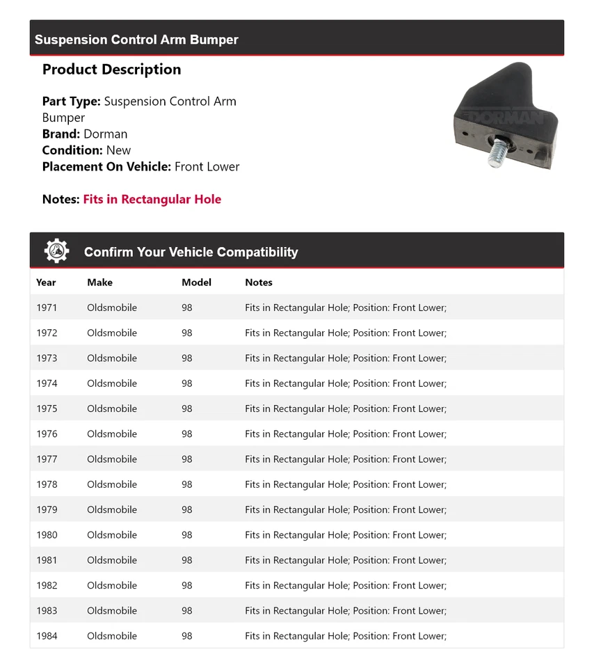 Brazo de control de suspensión inferior delantero para Oldsmobile 98 Dorman 1971-1984 Foto 2 de 4