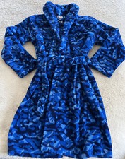 Calvin Klein Boys Blue Camouflage Long Sleeve Fleece Bath Sleep Robe 7-8