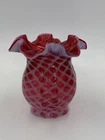 FENTON CRANBERRY OPALESCENT GLASS DIAMOND OPTIC VASE