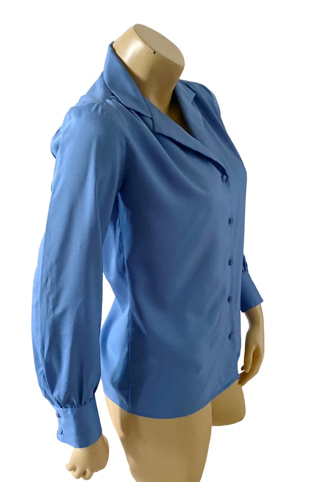 Camisa SPIEGEL Mujer Talla 6 Azul Vintage Manga Larga Botón Cuello Frontal Foto 3 de 4