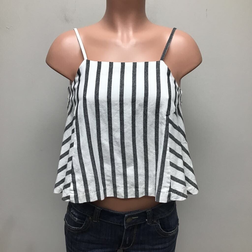 MPC Womens Crop Top White Black Stripe Sleeveless Spaghetti Strap Square  Neck S | eBay