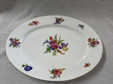 Pair of MZ Czechoslovakia Ivory Oval Serving Platters with Floral Bouquet & Gold Trim — listing 4