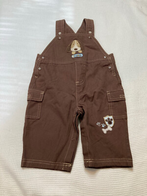 Just One Year baby boy brown dog overalls Months