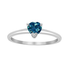 925 Sterling Silver Tiny 5MM Heart London Blue Topaz Gemstone Women Promise Ring