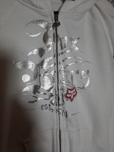 FOX Girls Racing Size Medium White Zip Up Hoodie Sweatshirt Fox Logo - Picture 2 of 13