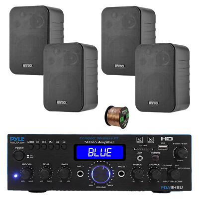 Pyle PDA9HBU 2-Channel Home Audio Bluetooth Receiver, 4x 4'' 30W Speakers, Wire