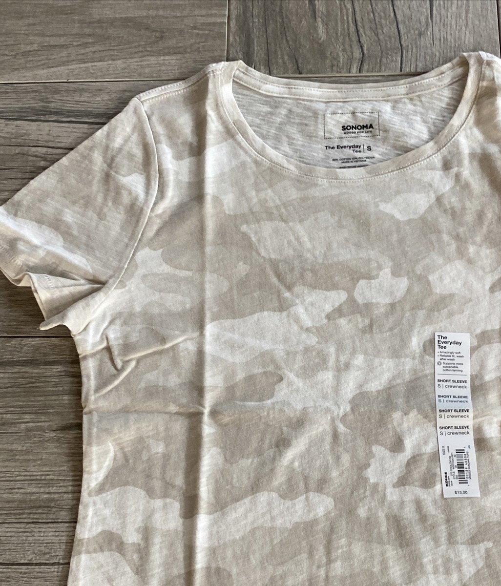 Sonoma The Everyday Tee Short Sleeve Crew Neck T-Shirt Beige Cream Light  Camo