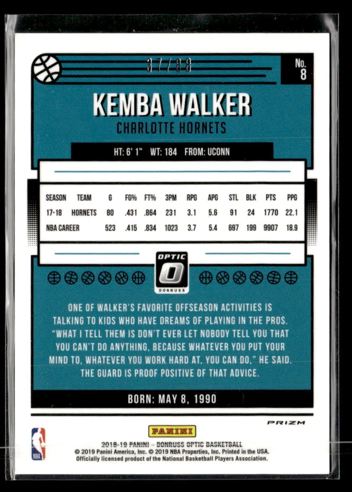 2018 Donruss Optic #8 Kemba Walker /88 Near Mint - Image 2 of 2