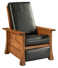 Amish Mission Arts & Crafts Brady Recliner Chair Solid Wood Inlays Upholstery