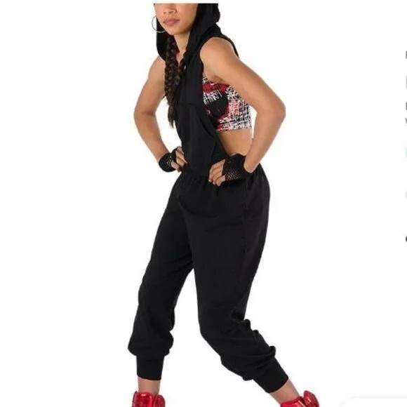 Hip Hop Dance Costume, Black One Piece, Hooded Romper… Gem