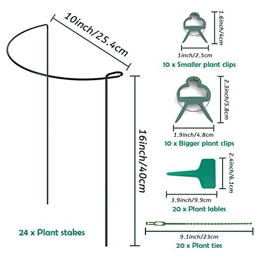 24 Pack Plant Support Stake Half Round Metal Garden Plant Stake Green Plant Supp - Picture 2 of 6