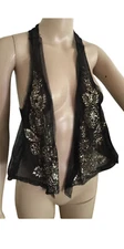 PATRIZIA PEPE Women's Black Gold Sequin Gilet Vest ONE SIZE NEW With Tags