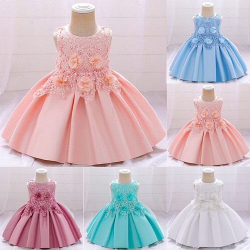 Bebé Niñas Vestido de Encaje Flor Sin Mangas Vestidos Princesa Cumpleaños Fiesta Vestidos