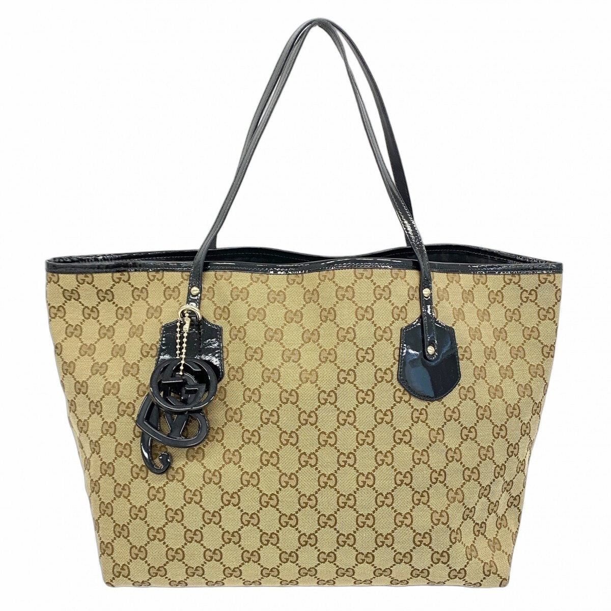 Authentic Gucci GG Canvas Tote Bag in Brown with Black Trim Gold Hardware Model 211975