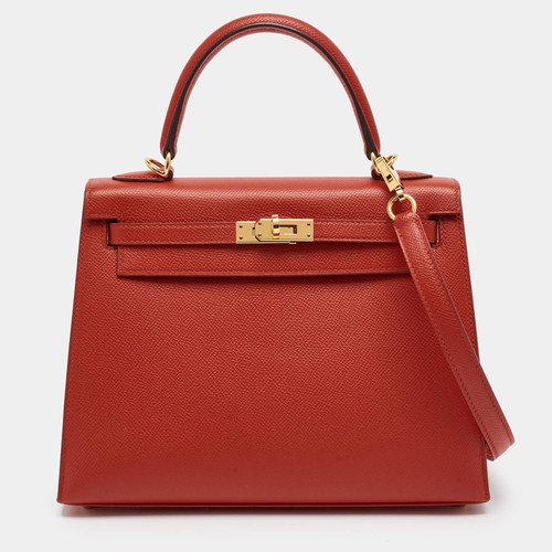 Hermes Kelly Sellier 25 Gold Finish Rouge Casaque Epsom Leather Top Handle Bag
