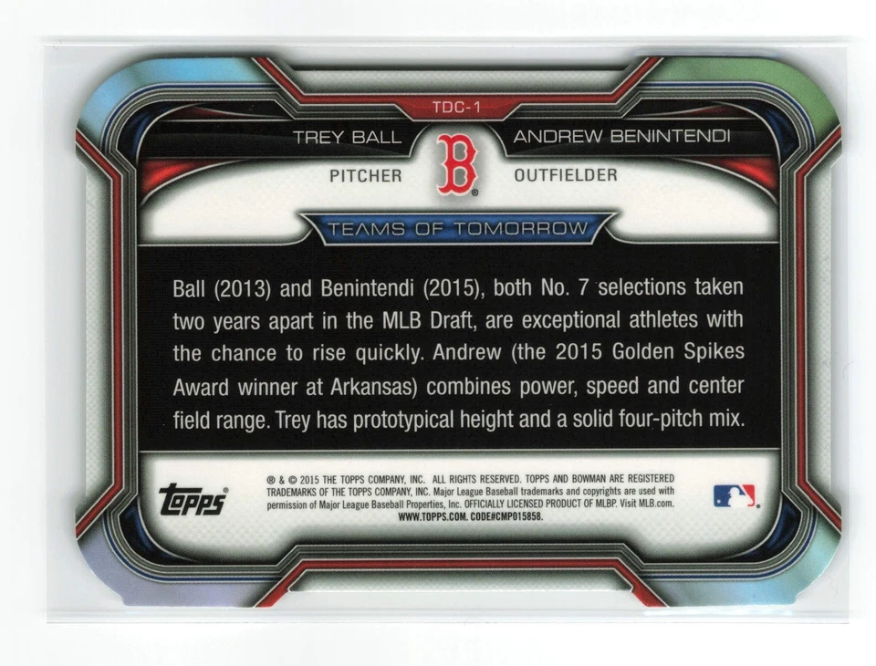 2015 BOWMAN DRAFT ANDREW BENINTENDI TREY BALL #TDC-1 TEAMS OF TOMORROW READ - Image 2 of 2