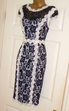 Phase Eight wedding guest size 16 dress navy white lace stretch pencil dress
