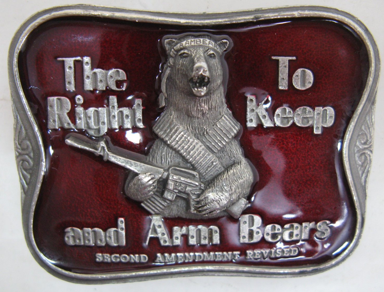The Right To Keep and Arm Bears - Red Enamel Belt Buckle - Bergamot Brass Works