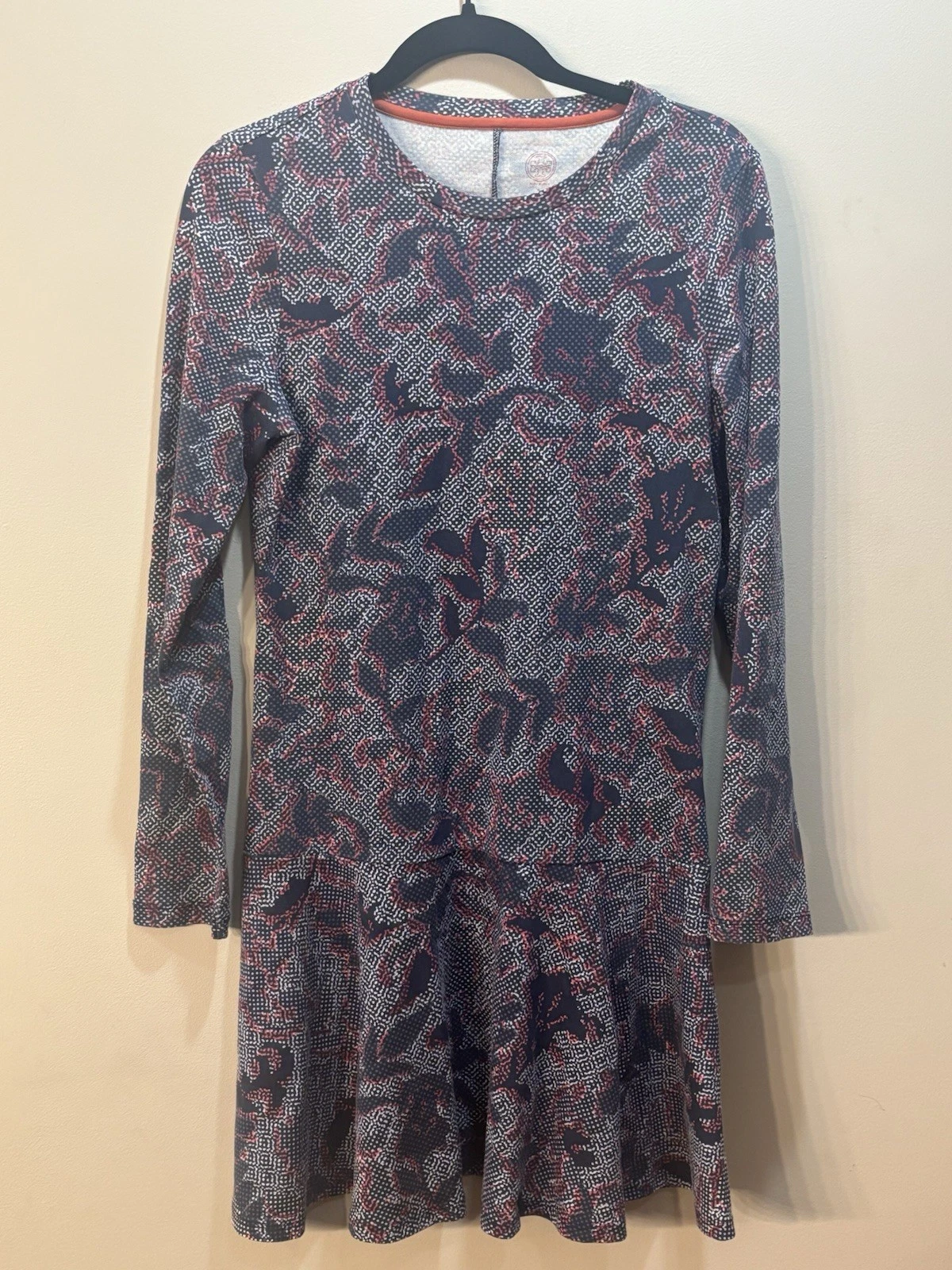 Abito Tory Burch Dahlia taglia S blu navy floreale manica lunga vita bassa cotone pima